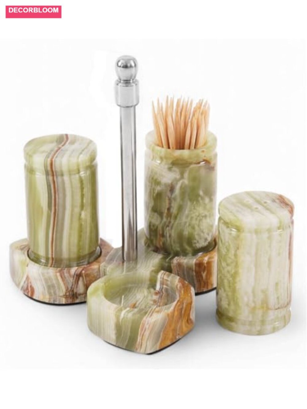 Marble Salt and Pepper Shakers Set of 3 with Tray Handmade 0.8 oz